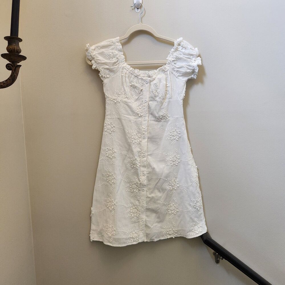 NWT Kourt White Floral Summer Mini Dress 100% Cotton Sz XS Wedding Vacation Cute